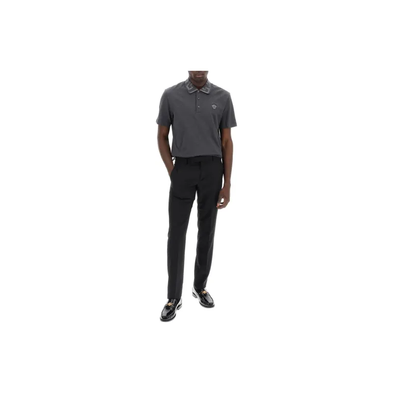 VERSACE Greca-collar Polo Shirt-1
