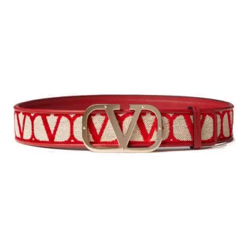 Valentino Elegant And Refined Smooth Buckle Leather Belts Women's Red