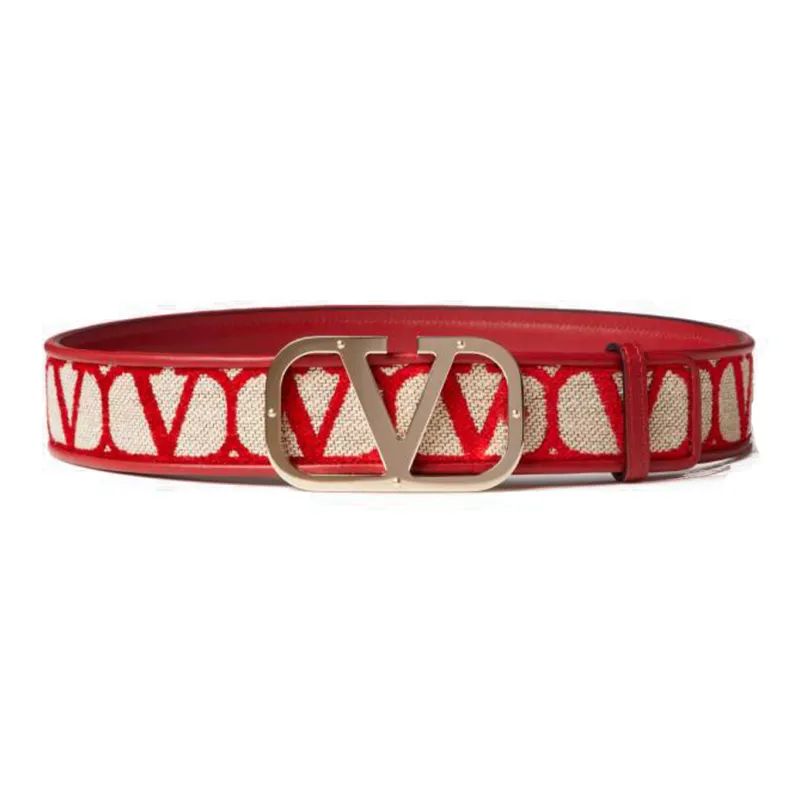 Valentino Elegant And Refined Smooth Buckle Leather Belts Women's Red-0