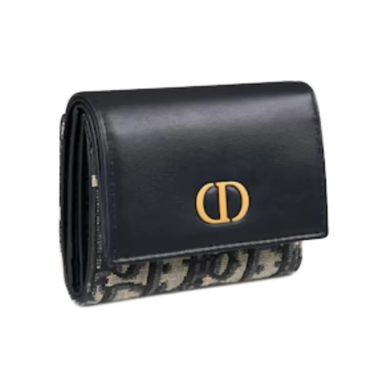 DIOR 30 Montaigne Cotton With Calfskin Wallet Regular Women's Blue-1