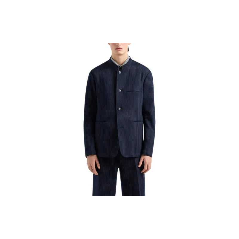 EMPORIO ARMANI Pinstriped Viscose blend Jersey Jacket With Guru Collar-2