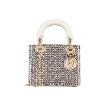 DIOR Lady Dior Latte Cotton Lady Dior Bag, Shoulder Bag, Crossbody Bag, Handbag Mini Women's Metallic