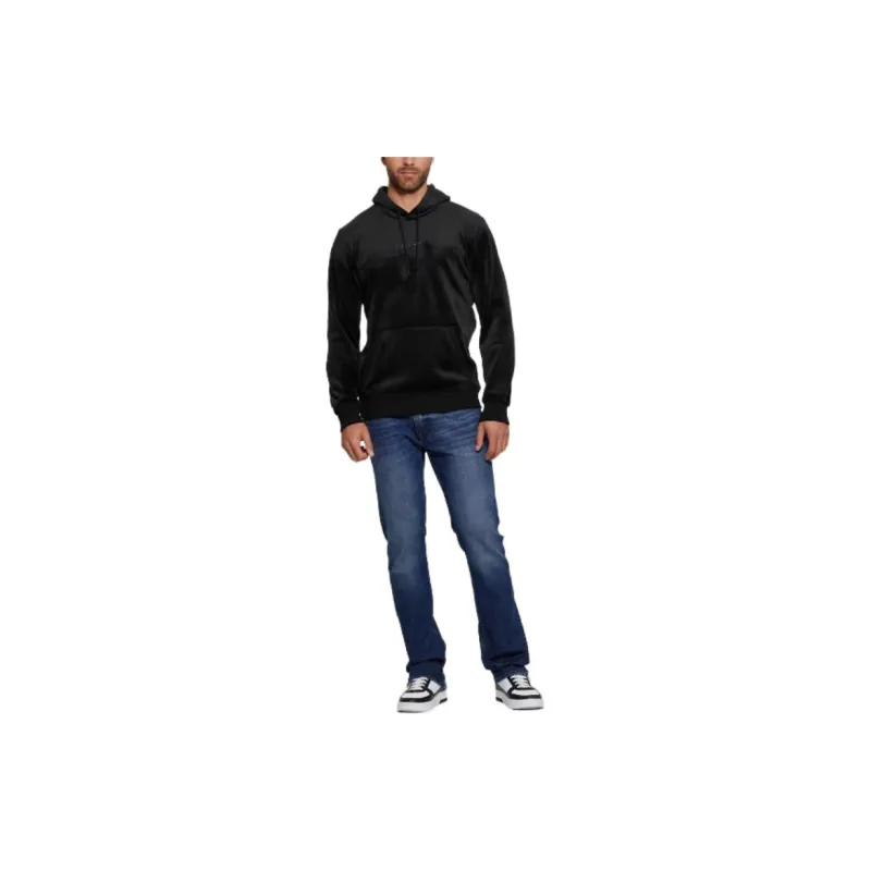 GUESS Bonded Velvet Hoodie Sweatshirt Men's Black-2