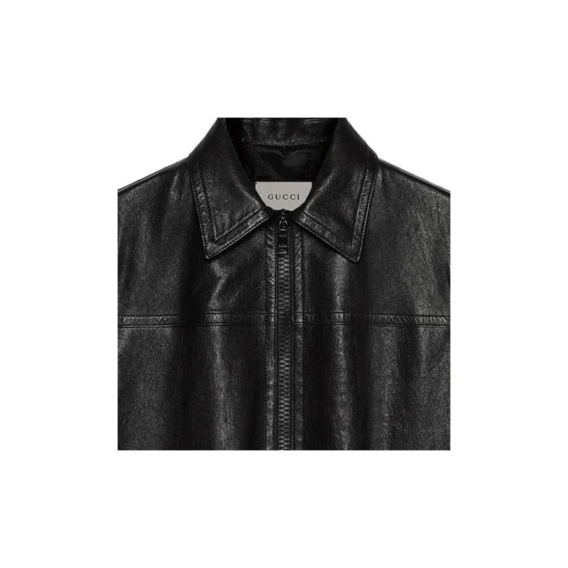GUCCI Leather Jacket Men's Black-3