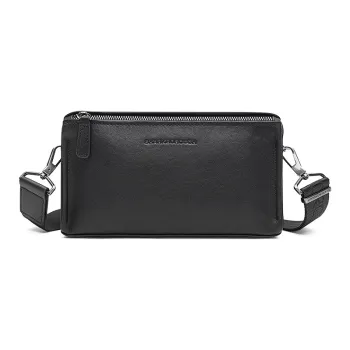 Sharkborough Genuine Leather Vegetable Tanned Top Grain Cow Leather Clutch Small Square Bag Crossbody Bag Unisex Black