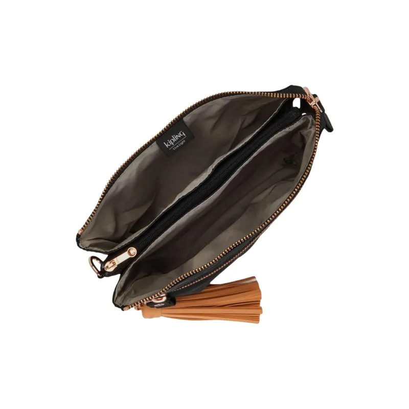 Kipling Polyamide Shoulder Bag, Crossbody Bag Large Size Unisex Black & Rose Gold-3