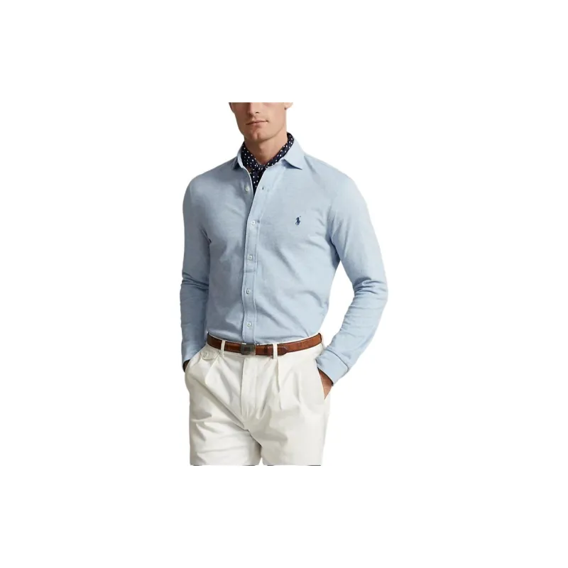 Polo Ralph Lauren Jacquard Textured Mesh Shirt Shirt Men's Light Blue-2