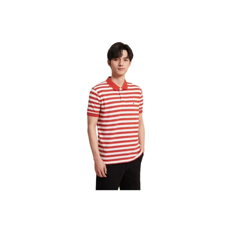 Tommy Hilfiger Polo Shirt Men's Red White Stripes-3