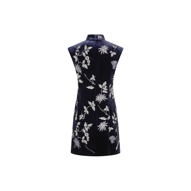 Shanghai Tang Beaded Velvet Qipao Dress-1