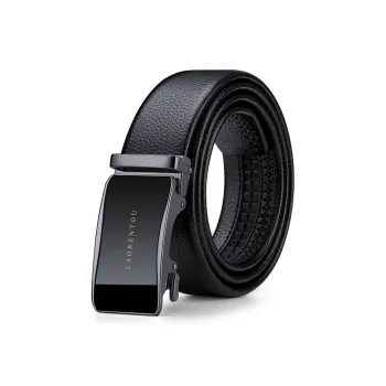 Old Man's Head Mirror Finish Buckle With Textured Automatic Closure Top Grain Cow Leather Leather Belts Men's Black
