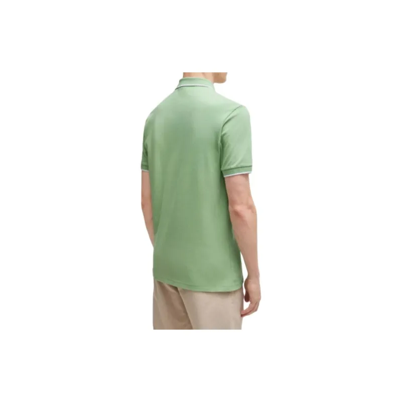 HUGO BOSS Slim Fit Polo Shirt In Washed Stretch Cotton Piqué Polo Shirt Men's Green-3