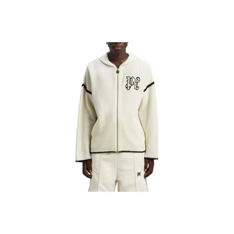 PALM ANGELS Monogram Embroidered Zipped Knitted Hoodie-1