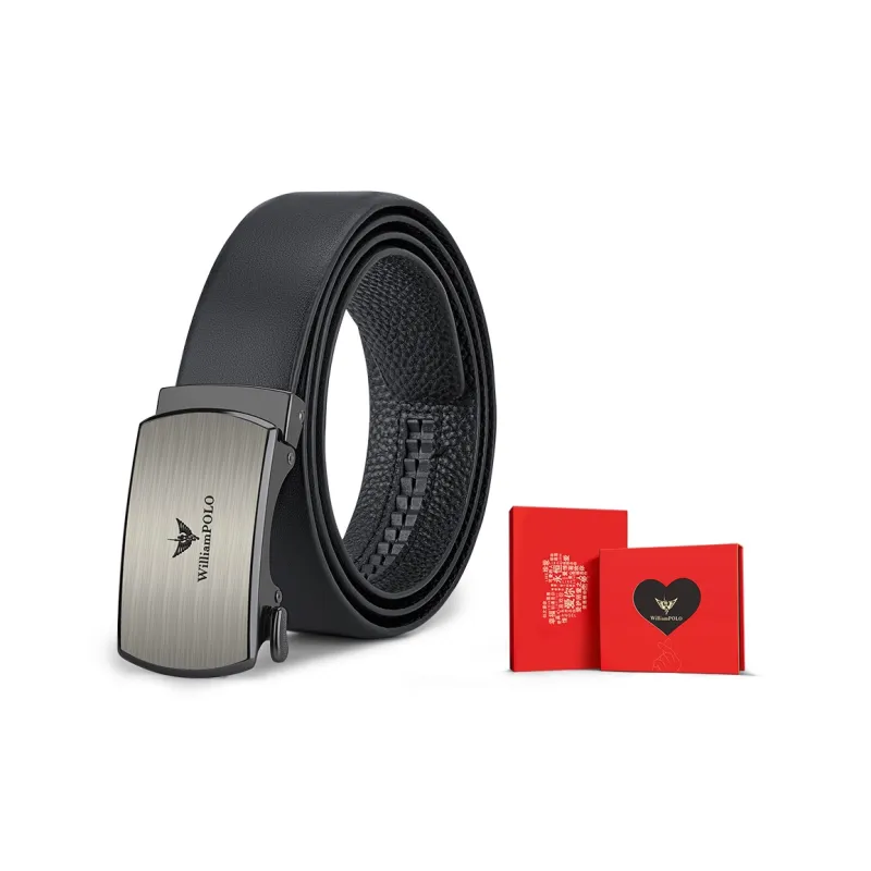 WilliamPOLO Cow Leather Leather Belts Men's Silver Width  3.5cm-4