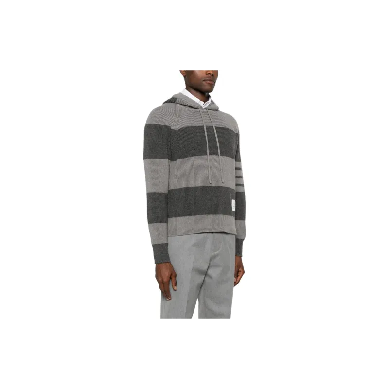 THOM BROWNE 4 Bar Striped Knitted Drawstring Hoodie-3