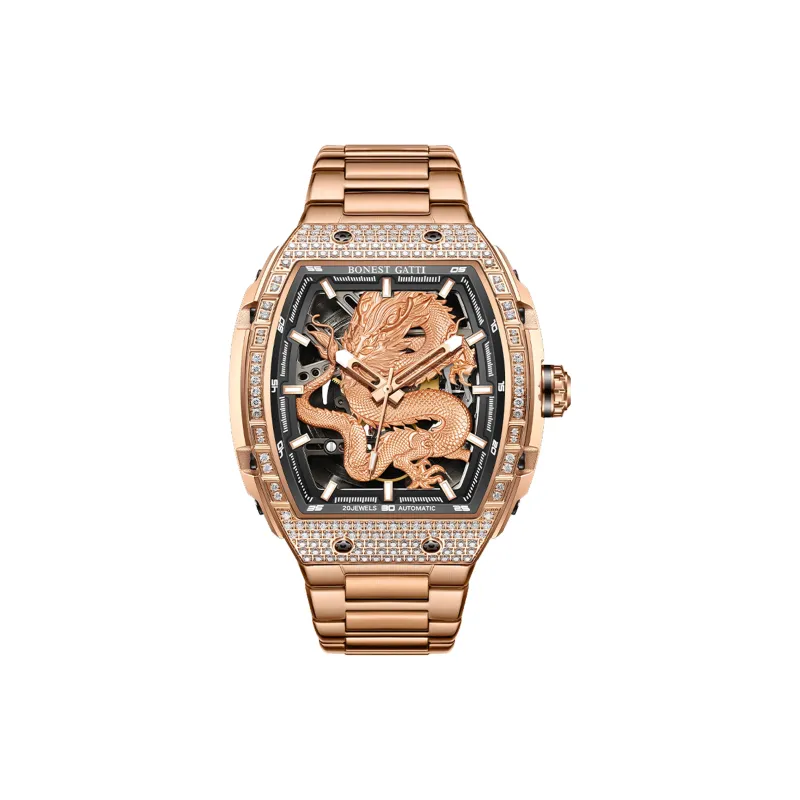 BONEST GATTI Automatic Mechanical Movement Rubber Strap Men's Watches Cut Out Dial-29
