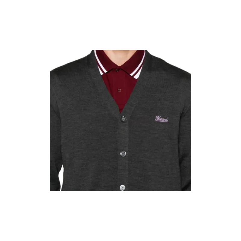 GUCCI Logo embroidered Wool Cardigan-4