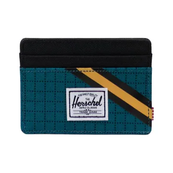 Herschel Polyester Coin Purse, Card Holder Unisex Mesh Harbor Blue/Classic Black/Amber Yellow
