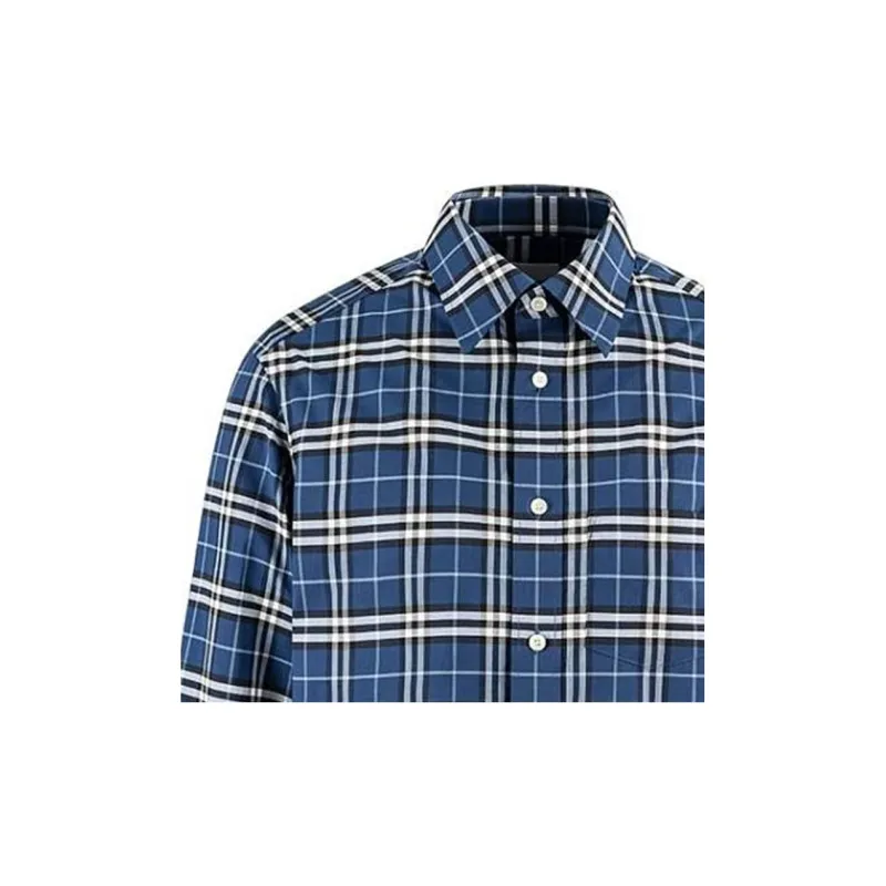 Burberry Men Grid Collar Button-Down Long Sleeve Shirt Blue-5