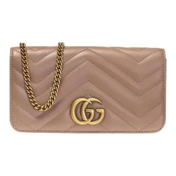 GUCCI Marmont Cow Leather Shoulder Bag Crossbody Bag Mini Women's Nude