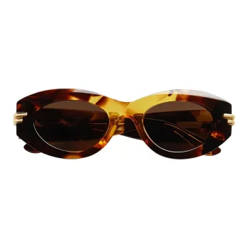 Bottega Veneta Plastic Metal Oval Sunglasses Women's Cigar Brown