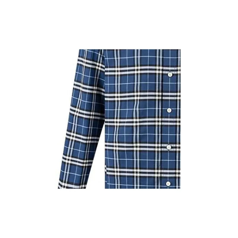 Burberry Men Grid Collar Button-Down Long Sleeve Shirt Blue-7