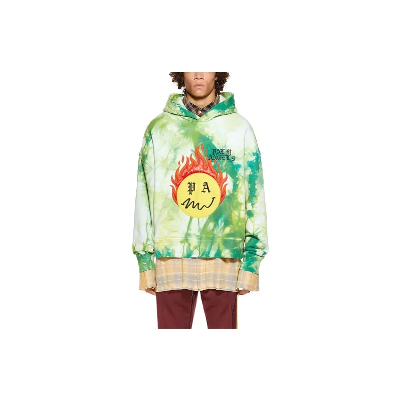 PALM ANGELS Smiley Intarsia Burning Head Tie Dye Hoodie-2