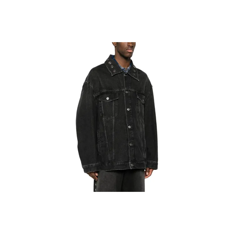 OFF WHITE Eyelet detail Drop shoulder Denim Jacket-4