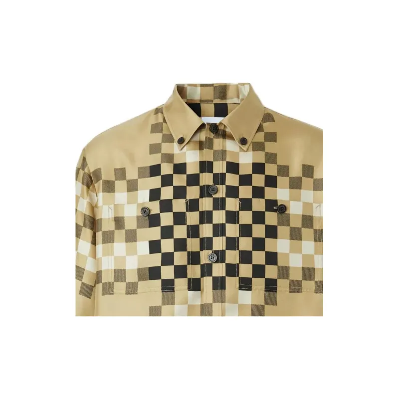 Burberry Short Sleeve Pixel Check Silk Shirt-5