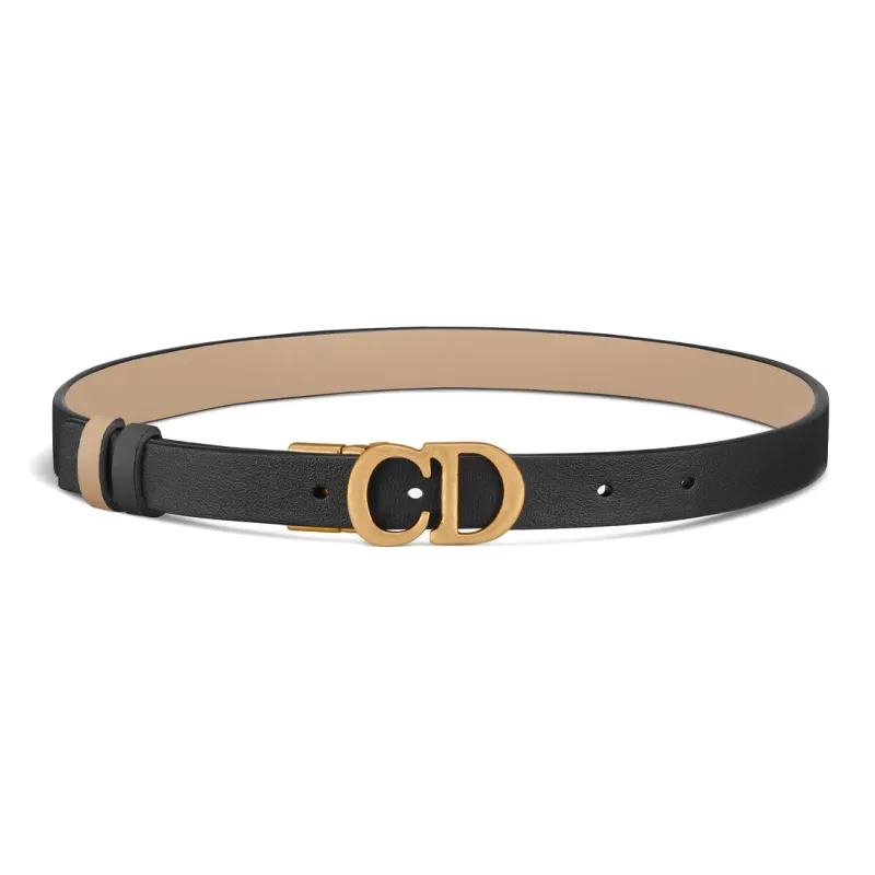DIOR Letter Emblem Smooth Buckle Leather Belts Women's Black Width  2cm-0
