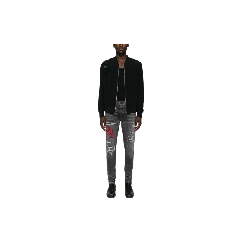 AMIRI Staggered Logo Distressed Skinny Jeans-1