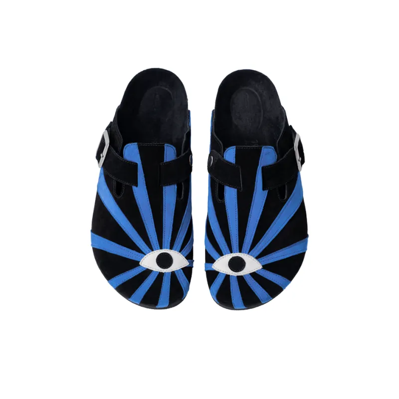 SYMBOLS OF LIGHT Cork Sole Slip Resistant Closed Toe Slippers Unisex Blue-2