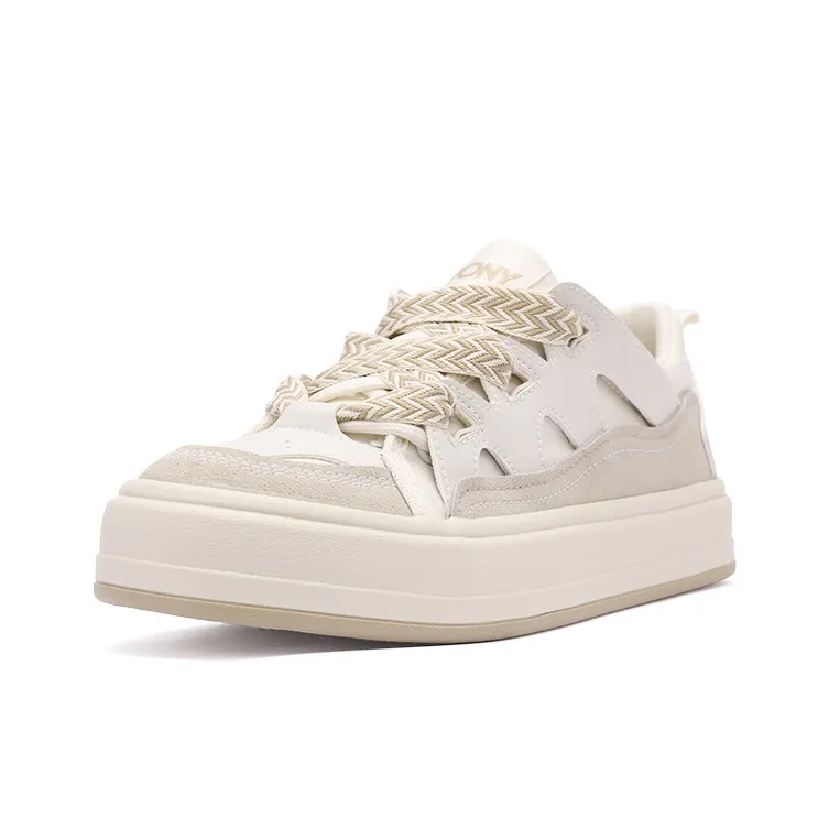 PONY Anti Slip Wear Resistant Low Top Skateboard Shoes Unisex White Coffee-1