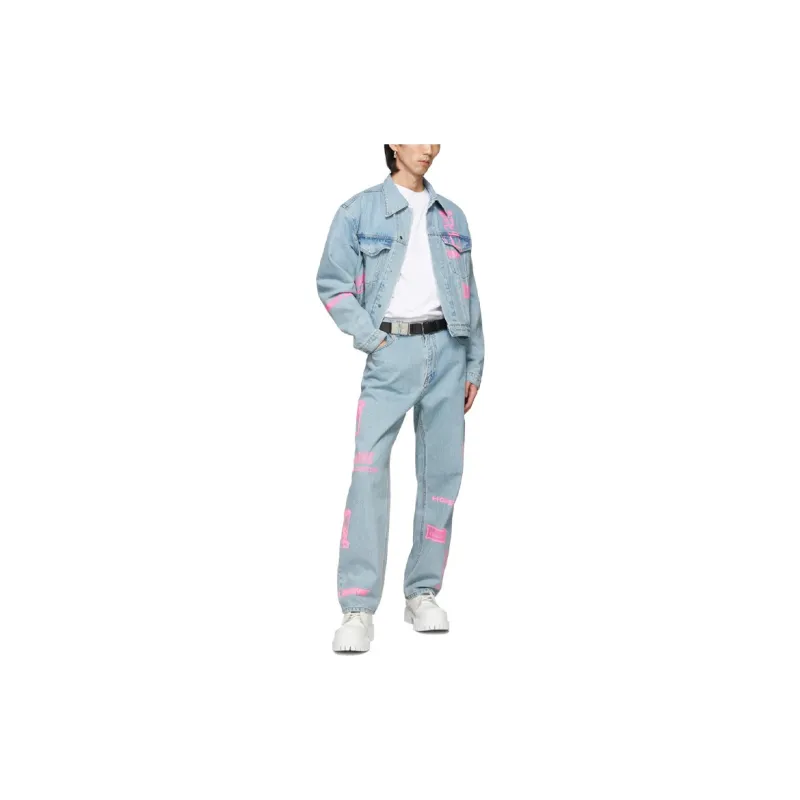WE11DONE Neon Logo Print Denim Jacket-3