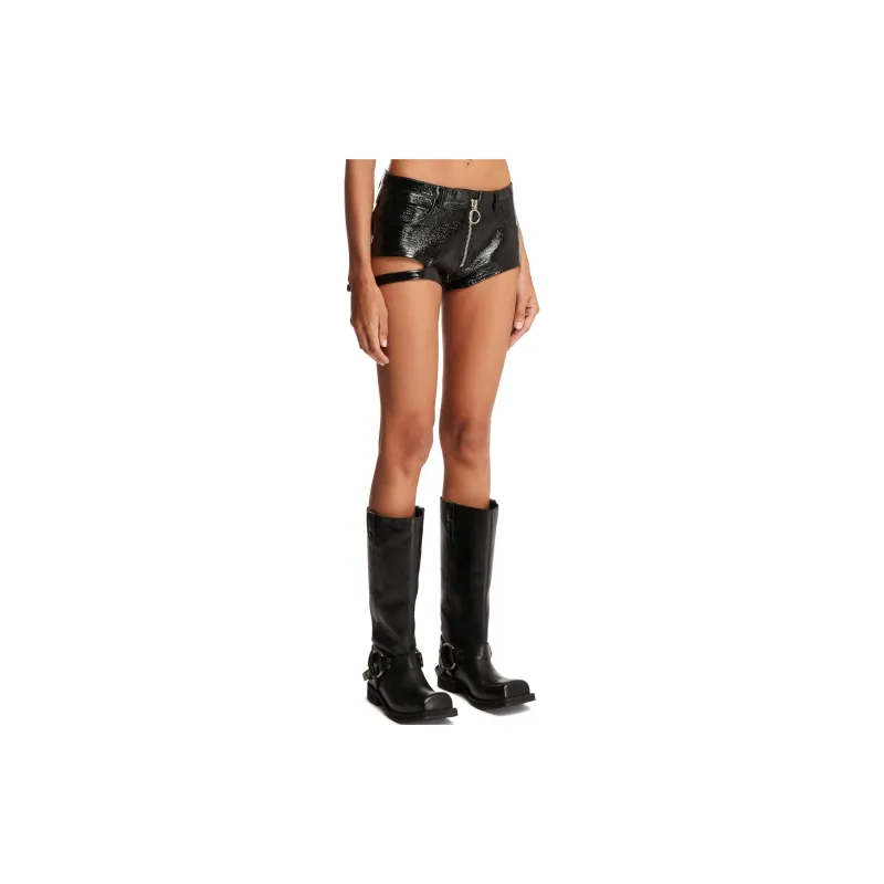 Courrèges Buckle Zipped Vinyl Mini Short 'Black'-2