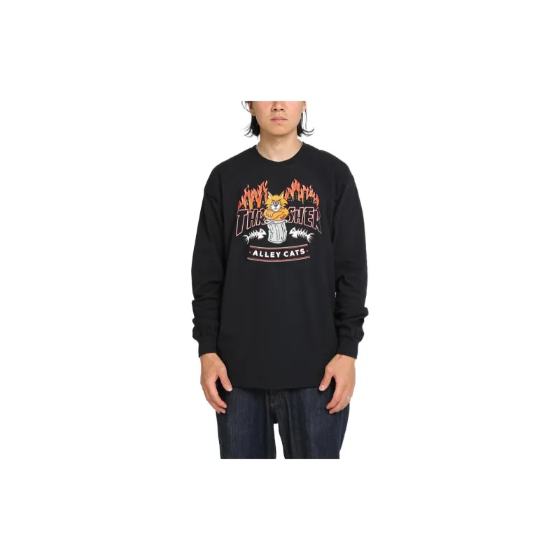 Thrasher Crew Neck Fitted Straight Long-Sleeved T-Shirt Men's Black-1