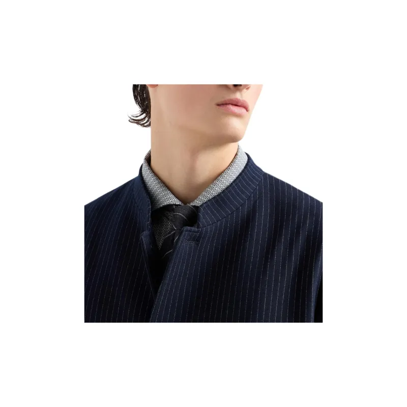 EMPORIO ARMANI Pinstriped Viscose blend Jersey Jacket With Guru Collar-4