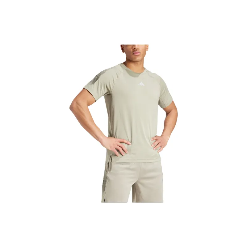 Adidas GymGym+ T-Shirt Men's Eggstone Silver Gray/Dark Olive Green-2