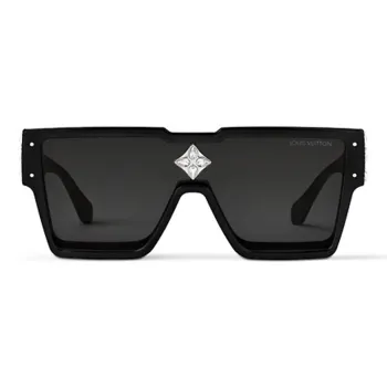 LOUIS VUITTON Metal Acetate Glass Irregular Shape Sunglasses Unisex Black