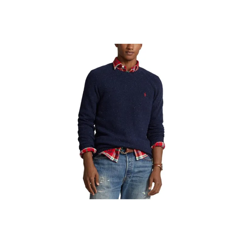 Polo Ralph Lauren FW23 Crew Neck Fitted Long Sleeved Knitwear Men's Marine Blue-2