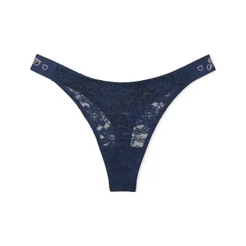 Victoria's Secret PINK Wink Logo High-Leg Thong Panty / Midnight Navy Underpants Women's 1 Pack Midnight Navy
