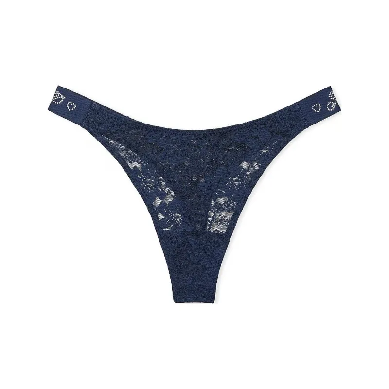 Victoria's Secret PINK Wink Logo High-Leg Thong Panty / Midnight Navy Underpants Women's 1 Pack Midnight Navy-0