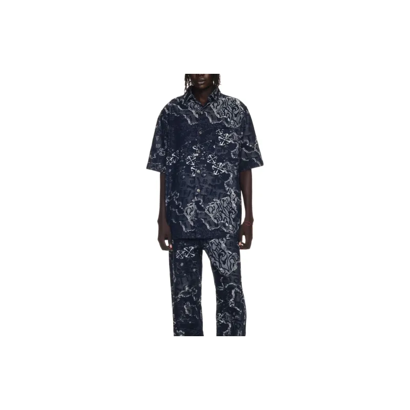 OFF WHITE All Over Patterned Short Sleeved Bowling Shirt-1