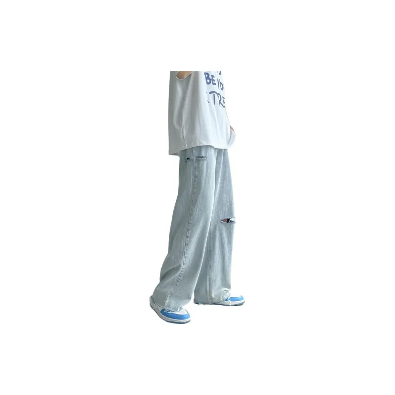 FAIRWHALE Jeans Unisex Ripped Denim Blue-6