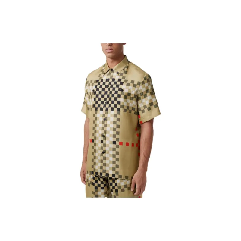 Burberry Short Sleeve Pixel Check Silk Shirt-4