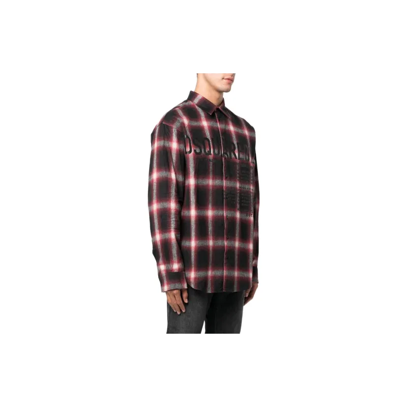 DSQUARED2 Logo print Checked Cotton Shirt-3