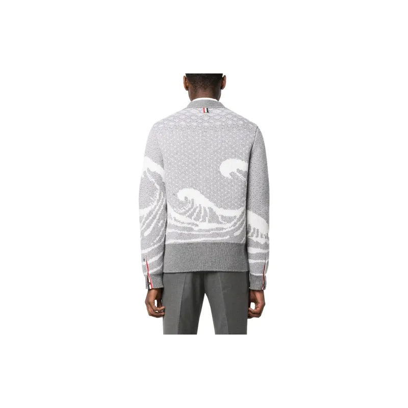 THOM BROWNE Wave print Knit Cardigan-2
