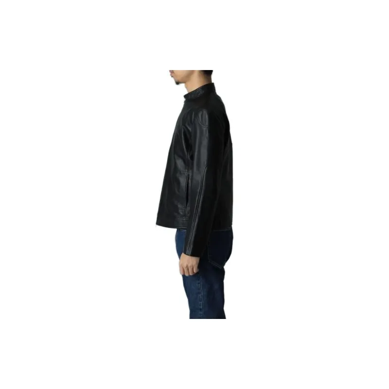 Beams Leather Jacket Men's Black-3