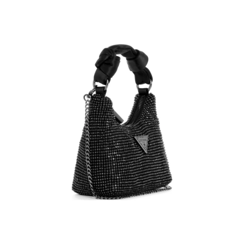 GUESS Rhinestone Patch Satin Hobo Bag Shoulder Bag Crossbody Bag Handbag Mini Women's Black-1