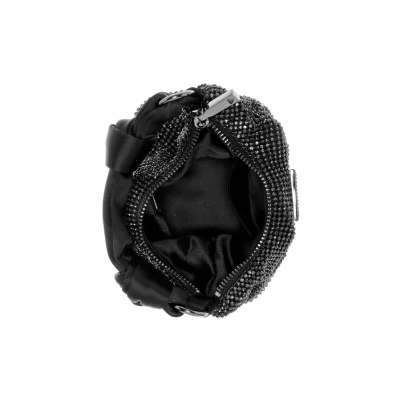 GUESS Rhinestone Patch Satin Hobo Bag Shoulder Bag Crossbody Bag Handbag Mini Women's Black-3