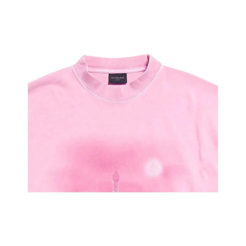Balenciaga Drop Shoulder Sleeve T Shirt Unisex Pink Loose Fit-3